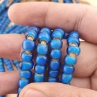 Rare Antique Venetian Trade Beads Strands 7mm Dark Sky Blue Whiteheart Glass