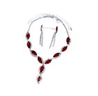 Red Crystal Choker Rhinestone Necklace Earring Set Bridal Prom Pageant