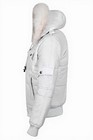 Aviator Pilot Style White Lambskin Leather Puffer Jacket  Fur Hooded Bomber