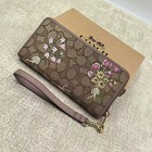Coach Cec23 Long Zip Around Wallet Signature Jacquard Floral Wristlet W box