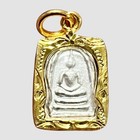 Small Phra Somdej Wat Rakang Thai Buddha Lucky Wealth Gold Frame Silver K894
