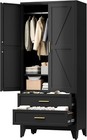 71  Metal Armoire Closet Wardrobe With Hanging Rail And 2 Drawers For Bedroom