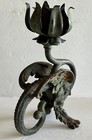 Vtg Cast Iron Candle Holder Dragon Gargoyle