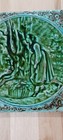 Antique Majolica Art Tile Green Romantic Figural Forest Scene Victorian Relief