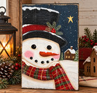 Primitive Snowman Christmas Plaid Scarf Hand Painted Reclaimed Wood Wall Decor