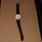 Timex Quartz Dress Watch Gold-tone Case White Dial Day date Black Leather Vtg