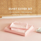 - Cotton Duvet Cover Set  Full Size  Pink  100  Washed Cotton  Linen Like Textur