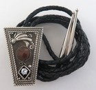 High Quality Sterling Silver Fire Agate   Sapphire Southwestern Bolo Tie