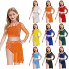 Kids Girls Leotard Contemporary Shirt With Skirts Performance Dress Tango Gym