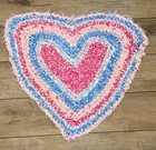 Vtg Handmade Heart Braided Rag Rug Pink Blue Valentine Primitive 26    Folk Art