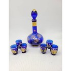 Vintage Cobalt Decanter Set  6 Shot Glasses  Liquor Bottle   Stopper  Italy