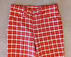 Vintage 1970s Wrangler Plaid Bell Bottom Pants Size 9 10 Red White Gingham