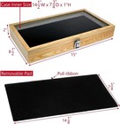 Wooden Jewelry Display Case With Tempered Glass Top Lid   Removable Display Pad