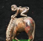 8 6  old Chinese Dynasty Bronze Gilt Zodiac Year Animal Horse Monkey Statue