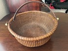 Vintage Nantucket Style Basket Open Round 9  Swing Handle Bone Knobs Coastal