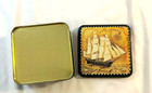 Vintage Square Metal Tin Sailing Ship Nautical Map Design Decorative Storage