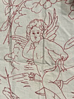 Vintage Redwork Pillow Layover 26 X 31 Cherub Cupid Angel Turkey Work Handmade