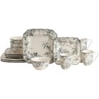 Adelaide 16-piece Square Floral Dinnerware Set     Service For 4  Grey  