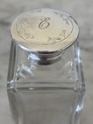 Antique Cut Glass Scent Perfume Bottle W Stopper Beveled Silver Toned Lid  e 