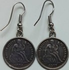 Matched Love Token Coin Earrings Mama Papa 1877 1884 Silver Seated Liberty Dimes