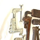 Lot Of 12 Vintage Antique Adjustable Metal Pipe Wrench Hammer Clips Clamps Tools