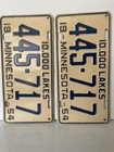 Minnesota 1954 10 000 Lakes Vintage License Plate Set Pair 445-717