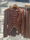 Vintage 1950   s Suite Set Women   s Brown Scalloped Hem Skirt Jacket Buisness 
