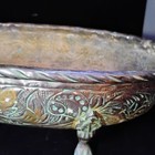 Antique Brass India Jardiniere Claw Food Repousse Hammered Planter With Handles