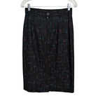 Vintage 80s Abstract Black Pencil Skirt Size 27 High Waisted Hot Pink Aqua Retro
