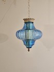 Blue Falkenstein Antique Hanging Glass Globe Vintage Light Swag Lamp  Plug-in 