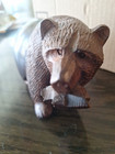 Wooden Bear Fish In Mouth Hand Carved