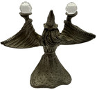 Vintage Spoontiques Pewter Wizard Figurine Cmr588 Red Eyes Dual Crystal Balls