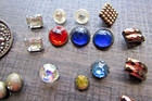 Antique   Vintage Buttons Lot Glass Rhinestone Jewels Brass Set Shanks Cut Steel