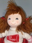 Vtg Russ Berrie Cheerleader 12  Red White Brown Hair Plush Stuffed Toy W tag