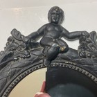 Vtg Mid Century Baroque Victorian Style Gothic Ornate Black Wall Mirror Cherub