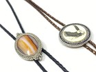 Vtg Lot Of Two Bolo Ties Eagle   Agate Gemstone Braided Barlow Usa