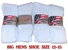 12 Pairs Big Mens Shoe 12-15 Cotton Crew Athletic Socks  Usa Made  Free Ship