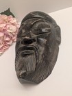 Large Vintage Wood Hand Carved Face Bearded Man Eyes Closed