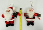 Vintage Christmas Ornaments 2pc Santa Claus Cloth Stuffed Dolls Plastic Face 