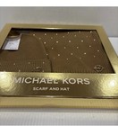 New Authentic Michael Kors 2-pc Gift Set Studded Hat   Scarf Brown Acrylic