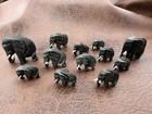 Vintage Hand Carved Ebony Wood And Bone 12 Piece African Elephant Family Set
