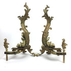 Andirons Rocco   Louis Xv Vintage Solid Brass Acanthus Leaves Fireplace Chenets 