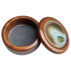 Vintage Brazilian Wood Trinket Box With Stone Agate Inlaid Lid Vtg Brazil