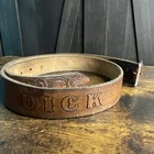Vintage Hand-tooled Brown Eagle Leather Western Belt Custom Name Dick Embossed