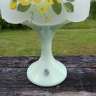 Vtg Westmoreland Yellow Rose Fairy Lamp Jadeite Green Milk Glass Pedestal Base