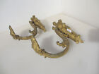Large Antique Brass Curtain Tie Backs Hooks French Old Victorian Rococo Leaf