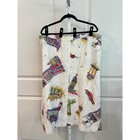 Vintage Gene Ewing Bis Linen Midi Skirt Architectural Building Print White L