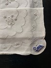 Vintage White Linen Embroidered Bridal Hankerchief Floral  Bow - New