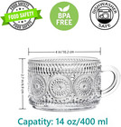 Vintage Coffee Tea Cups  Glass Mugs 14 Oz Set Of 2 Embossed Glassware With Handl