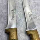 2 Rare Vintage Sabatier Steak Knives Sheep Horn Handles Brass Bolsters   Pins